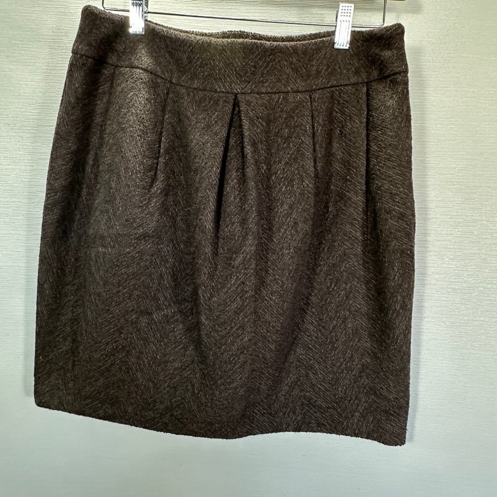 Eileen Fisher Skirt Womens Medium Pencil Brown Wool Blend Lined Side Zip